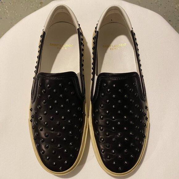 Saint Laurent Studded Black Leather Fashion Flats Women's size 36.5 - Picture 1 of 7
